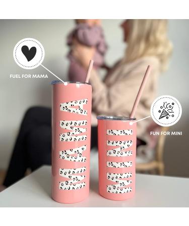 Mama and Mini Insulated Stainless Steel Tumbler Set - Spill Proof with Straw, Dishwasher Safe - Mommy and Me Accessories - 20oz 12oz (Blush Pink Leopard Print) - Buy Online on GoSupps.com