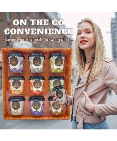 Coffee Gift Set - 9 Instant Coffee Travel Cup Set - Cappuccino Irish Cream Almond Hazelnut Caramel Peppermint White Latte and Mocha Flavoured Coffee - Birthday Gifts for Men and Women - Buy Online on GoSupps.com