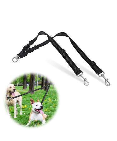 LZGOPE Double Dog Leash Adjustable Shock Absorbing Bungee Cord Dual Leash Coupler 360 Swivel Tangle-Free Reflective Leash Splitter for Daily Walking and Training of Medium to Large Dogs (Black)