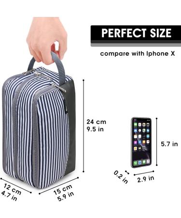 WANDF Water-Resistant Nylon Travel Toiletry Bag | Lightweight Dopp Kit for Men and Women - A-Blue Stripe - Buy Online on GoSupps.com