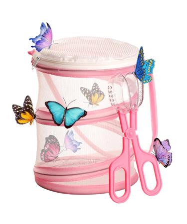 TAIZER Butterfly Habitat Insect Cage Bug Catcher Net Butterfly Habitat Cage Insect Reproduction Mesh Insect Habitat Collapsible Bug Catcher Net Insect Mesh Cage Mini Habitat Cage (Pink)