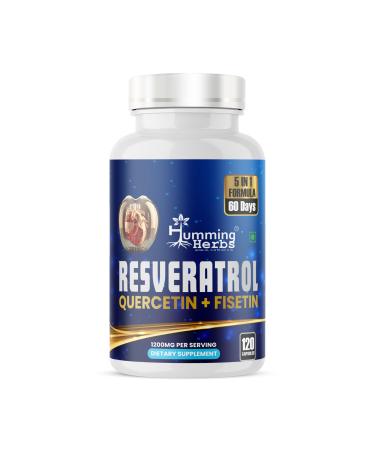 Humming Herbs Resveratrol Supplement with Quercetin Fisetin Spermidine & Vitamin D3 Antioxidant Support for Healthy Cellular Function - 1200 mg 120 Vegan Capsules Non-GMO Gluten-Free