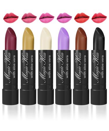 Magic Kiss Color Changing Matte 6 Piece Lipstick Set infused with Aloe Vera Made in USA (Colors of Aloha 2)