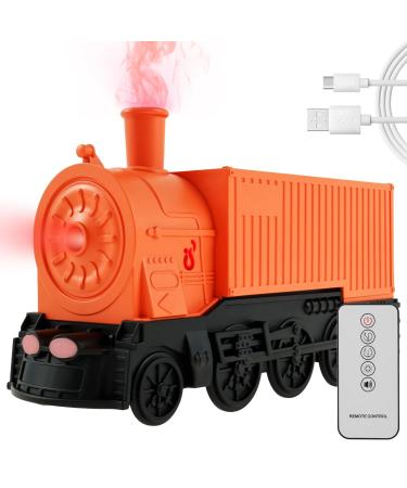 Essential Oil Diffuser 300ml Train Diffuser for Bedroom Train Humidifier Built-in Timer 2 Spray Modes Quiet Auto Shut-Off with Remote Controller for Home Office Decor Birthday Gift (Orange)