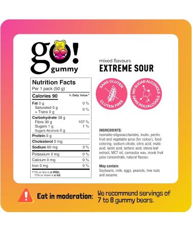 Jimmy Sevigny GoGummy Extreme Sour Mixed Flavours Low Sugar (1g) Gummy Bears | High Fiber No Sugar Alcohols Gluten Free | Pack of 12 x 50g Bags - Buy Online on GoSupps.com