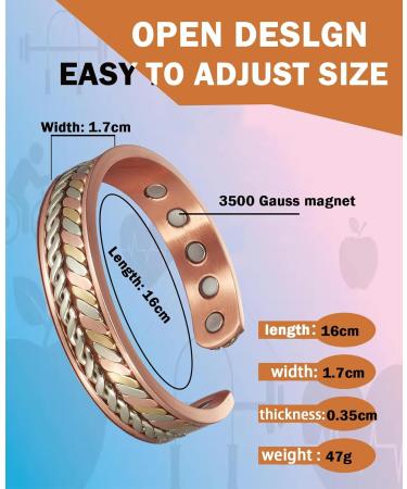 Yinox 10 Copper Magnetic Bracelets for Arthritis Relief - Adjustable Unisex Design with 3500 Gauss for Migraine Relief - Buy Online on GoSupps.com