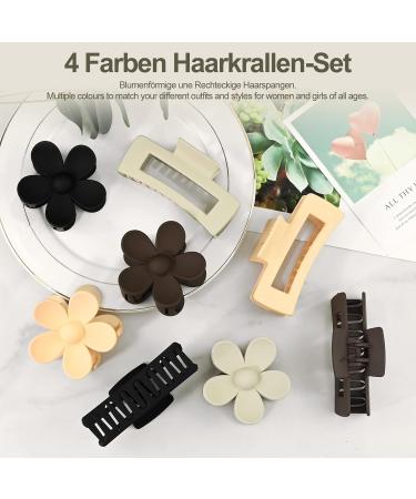 KDIMSU 8-Piece Non-Slip Hair Clip Set for Women - Square & Flower Shapes Matte Claw Clips for Thin to Medium Hair 4 Stylish Colors - Buy Online on GoSupps.com
