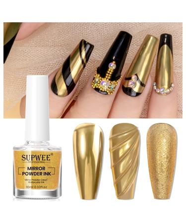Gold Liquid Chrome Nail Powder for Nails 10ML Mermaid Aurora Metallic Nail Polish Chameleon Mirror Effect Iridescent Pigment Nail Art Manicure DIY at Home Liquid Chrome Nail Powder 002 0.33 Fl Oz (Pack of 1)