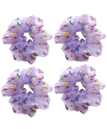 4 Pack Glitter Dance Butterfly Bun Net Tuck Organza Hair Scrunchies for Girl Rich Tones Bun Covers Mesh String Bobbles Elastic Headdress Ties Ponytail Bun Holders Hair Donut Hair Accessories for Performance Dance Cheer B...
