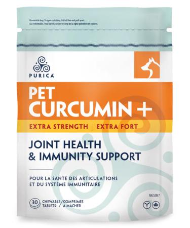 PURICA - Pet Curcumin+ Extra Strength 30 Chewable Tablets - Healthy Flexibility Joint Health and Immunity Support for Dogs Cats and Small Animals - Blend of Potent Antioxidants