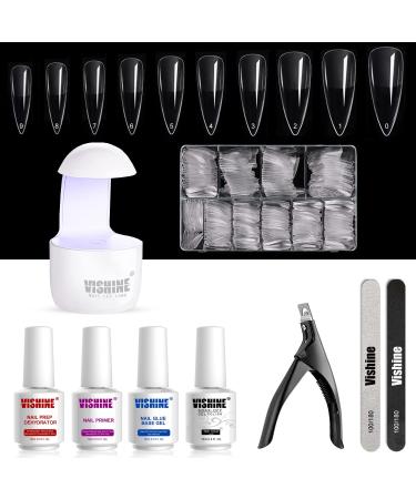 Vishine fake nails tips set nail polish set with UV lamp and nail glue 500 Harz nails to stick on no fold nail tips and glue gel kit for nail art diy at home starter kit