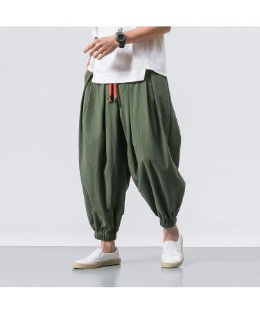 Men's Fashion Casual Solid Color Drawstring Pants | Wide Leg Elasticated, Plus Size | Army Green - Buy Online on GoSupps.com