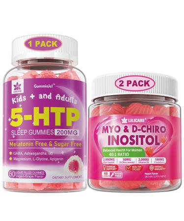 LILICARE Bundle: 5HTP Gummies with Magnesium Glycinate - Melatonin Free Sleep Gummies for Adults & Kids 8+ & Inositol Gummies Ideal 40:1 Ratio Myo & D-Chiro Inositol Supplement