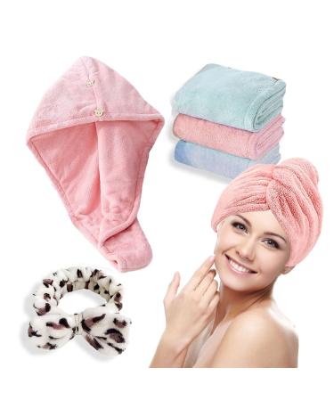 Microfiber Hair Towel - 3PCS Microfiber Shower Cap for Fast Drying with Bowknot  Absorbent Quick Hair Cap with Botton for Wet Long Curly Thick Hair Wrap Towels  Use for Shower Spa and Salon