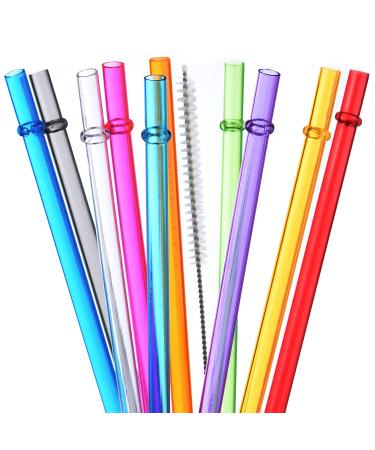 ALINK 10.5 in Long Rainbow Colored Reusable Tritan Plastic Replacement Straws for 20 OZ 30 OZ Tumblers, Set of 10 with Cleaning Brush Rainbow Colors - 11pcs
