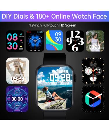 Smart Watch, 1.9" Full Touch Screen Smart Watch for Android & iOS Phones with Heart Rate & Blood Oxygen Monitor, 123 Sport Modes,Voice Assistant, Fitness Smart Watch for Women Men Black - Buy Online on GoSupps.com