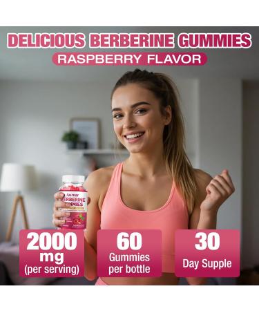 Aurear Berberine Gummies 2000mg High Potency Berberine HCI Suitable for Men Women and Children of All Ages it Supports Immune and Gut Health.Raspberry FlavorSupport - 60 Count - Buy Online on GoSupps.com