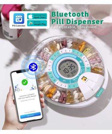 Bluetooth Smart Automatic Pill Dispenser - 28 Day Electronic Medication Organizer for Elderly with Alarm & Timed Dispensing - White & Green - Buy Online on GoSupps.com