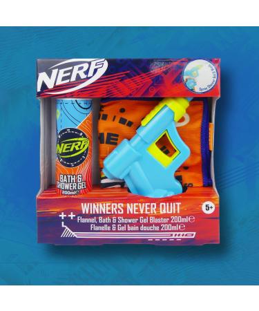 Nerf Winners Never Quit Childrens Gift Set - Nerf Blaster - Flannel - Bath & Shower Gel 200ml