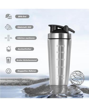 Premium 960ml Stainless Steel Protein Shaker - BPA Free Leak-Proof Clump-Free Silver Water Bottle with Scale - Buy Online on GoSupps.com