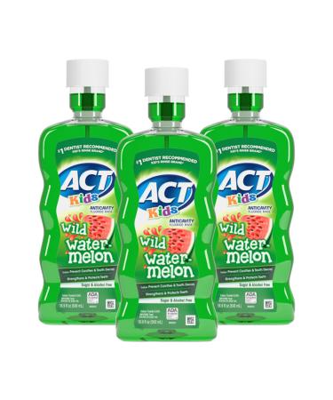 ACT Kids Anticavity Fluoride Mouthwash Sugar & Alcohol Free Mouth Rinse Strengthens Teeth Wild Watermelon 16.9 fl. oz.(Pack of 3)