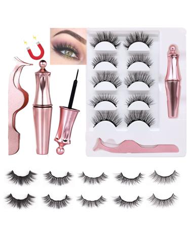 Magnetic Eyelashes with Eyeliner kit  Urknall 5Pairs Magnetic Eyelashes Christmas Gifts Natural Fake Eyelashes Waterproof and Reusable Includes 1Pcs Magnetic Eyeliner and 1Pcs Forceps 5 pair