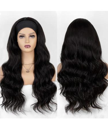 Glueless Natural Black Long Wavy Headband Wig | Heat Resistant Synthetic Half Wig 22 Inch for Women - Buy Online on GoSupps.com