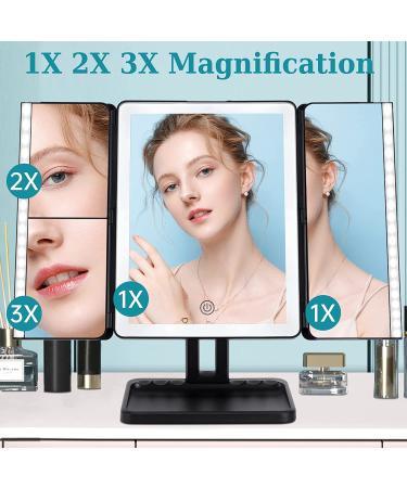 Super Bright 176 LED Rechargeable Makeup Mirror with Trifold Design and 2X/3X Magnification - Cordless Vanity Mirror with Lights and 3 Color Settings - Black - Buy Online on GoSupps.com