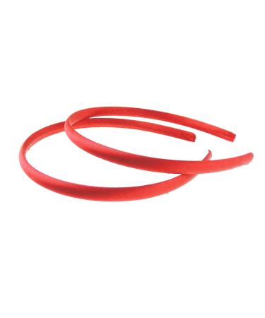 Girls Ladies Set of 2 Narrow 1cm Satin Covered Alice Bands Headbands Red