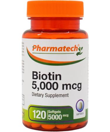 PHARMATECH Biotin Vitamin B7 for Hair Growth Skin and Nails 10 000 mcg and 5 000 mcg Gluten Free Non-GMO 120 Softgels - Buy Online on GoSupps.com