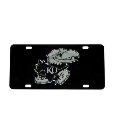 KU Kansas Black Jayhawk Mirrored License Plate Tag