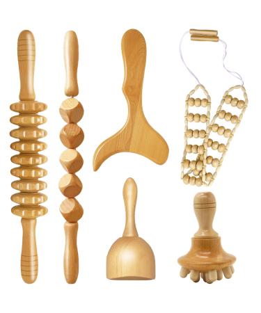 6 in 1 maderotherapy set anti -cellulite massage device wood massage roller fascia roll Gua Sha cup massage set lymphatic drainage body massage tools stress and relaxation - Buy Online on GoSupps.com