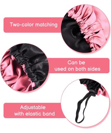 Fuyamp 2 Packs Satin Sleep Cap Adjustable Silky Sleep Bonnet for Women Long Curly Hair Double-Sided Waterproof Satin Hair Cap Extra Large Sleep Satin Bonnet for Women Girls Sleeping Black+Pink - Buy Online on GoSupps.com