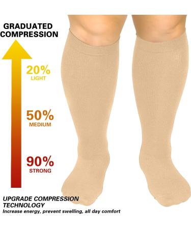 3 Pack Plus Size Compression Socks 20-30 mmHg Extra Wide Calf for Men and Women - Nude - 2XL - Buy Online on GoSupps.com