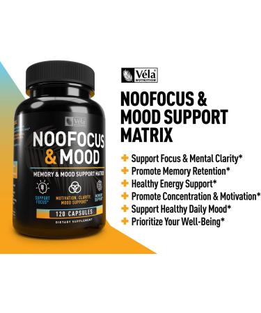 Nootropic NooFocus & Mood Support Matrix | Memory & Focus Supplement with Rhodiola B12 Alpha GPC Huperzine A DMAE | 120 CT - Boost Memory Focus Energy & Mood - Buy Online on GoSupps.com
