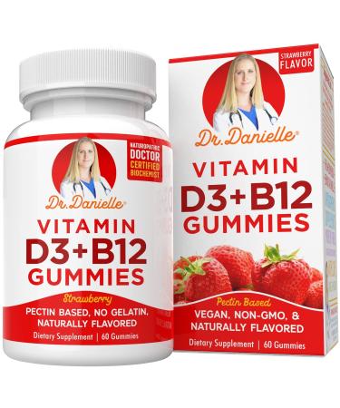 Vitamin D3  B12 Gummies by Dr. Danielle  Vegan Daily Supplement for Adults & Kids  Non-GMO  Vitamin D3 1000 IU & 250 mcg Vitamin B12  2 Month Supply (60 Gummies)