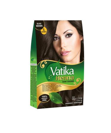 Dabur Vatika Henna hair dye black brown 6 x 10 g natural henna & coffee for gray coverage and shine pomegranate extract for vibrant color nourishes and strengthens the hair Black Brown black brown 60 g 1er Pack