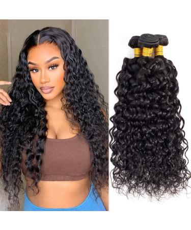 Deep Wave Bundles Human Hair 18 20 22 Inch Water Wave Bundles 10A Brazilian 100% Unprocessed Virgin Human Hair Wet and Wavy Bundles Double Weft Deep Curly Weave 3 Bundles Natural Black 18 20 22 Inch Natural Black 3 Bundl...