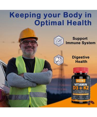 Vitamin D3 20,000 IU + K2 200mcg - Bone & Immune Health Support - 240 Easy-to-Swallow Softgel Servings - Buy Online on GoSupps.com