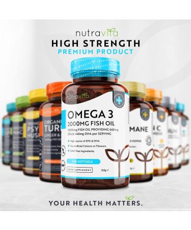 Nutravita Omega 3 Fish Oil 2000mg | High EPA & DHA | 240 Softgels | Sustainably Sourced | Made in UK - Buy Online on GoSupps.com