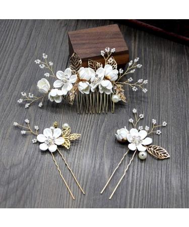 Toyvian Handmade Wedding Hair Comb Clip Set - Bridal Hair Accessories for Brides and Bridesmaids, Floral Girls Hair Piece with Rhinestones (White) - Buy Online on GoSupps.com