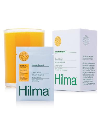 Hilma Natural Immune Support Powder Drink Mix - Clinically Proven Vitamin C, Zinc, Ginger & Turmeric - Doctor Formulated + Organic Ingredients - Refreshing Lemon Ginger Flavor (7 Packets)