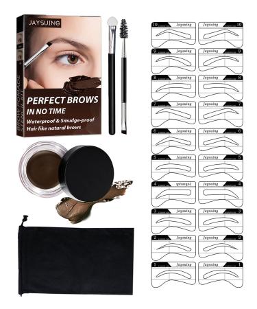 Eyebrow Stamp and Eyebrow Stencil Kit, Professional Eyebrow Makeup Kit, Long Lasting Waterproof Smudge Proof Eyebrow Styling Pomade for Natural Brows, Brow Stamping Trio Kit with 20 Stencils Sponge Applicator, Light Brown