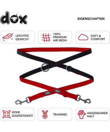 DDOXX Airmesh Dog Leash - 2m 3-Way Adjustable for All Dog Sizes - Red M (2.5 x 200 cm) - International Shipping Available - Buy Online on GoSupps.com