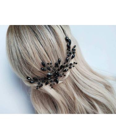 Beryuan women rhinestones hair jewelry classic black crystal flower hairpin clip wedding hair accessories gift for you party headdress for bride girl (black) - Buy Online on GoSupps.com
