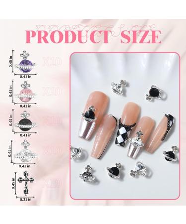 50PCS 3D Nail Charms 40pcs Planet Nail Rhinestones and 10pcs Cross Nail Art Charm Shiny Nail Jewelry Gems for Nail Art Decoration Nail Jewelry Accessories DIY Crafts (Color 1) - Buy Online on GoSupps.com