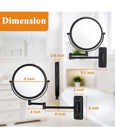 Black Wall Mounted Makeup Mirror 8 Inch Double Sided Vanity Magnifying Mirror - 5X Magnification - DECLUTTR - Buy Online on GoSupps.com