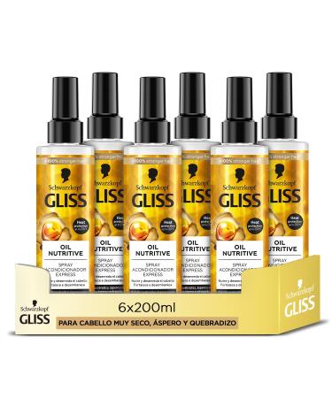Gliss Gliss - Express leave-in two-phase conditioner for very dry brittle or brittle hair - Oil Nutritive - 6 units of 200 ml (1200 ml) - Nutrition range