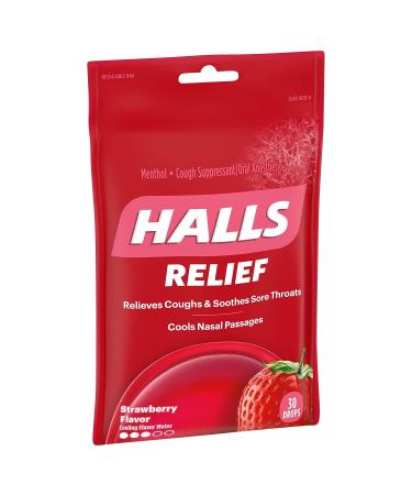 HALLS Relief Strawberry Cough Drops - 30 Drops | Fast-Acting Soothing Relief - Buy Online on GoSupps.com