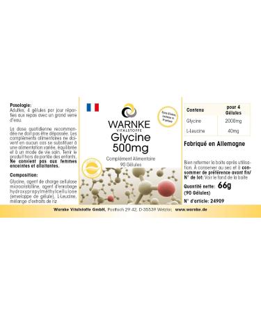 Glycine 500mg - 90 capsules - Vegan - Animated acid | Warnke Vitalstoffe - Quality from German pharmacies - Buy Online on GoSupps.com
